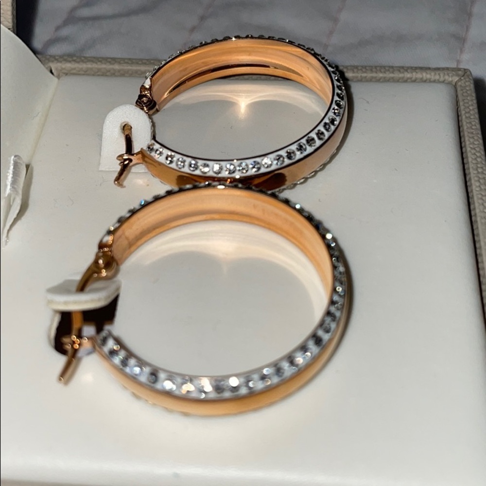 CHELSEA HILL Rose Gold cZ Diamond hoop earrings NWT